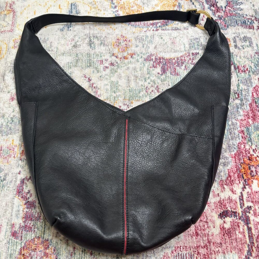 Tom (Large) Black Shoulder Hobo Bag with Gold Stud Accents - Picture 2 of 12